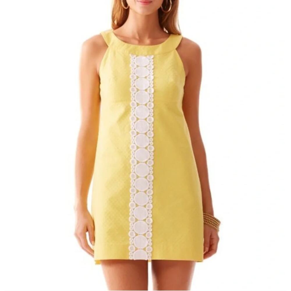Lilly Pulitzer Jacqueline Yellow Embroidered Cotton Shift Dress Size 0